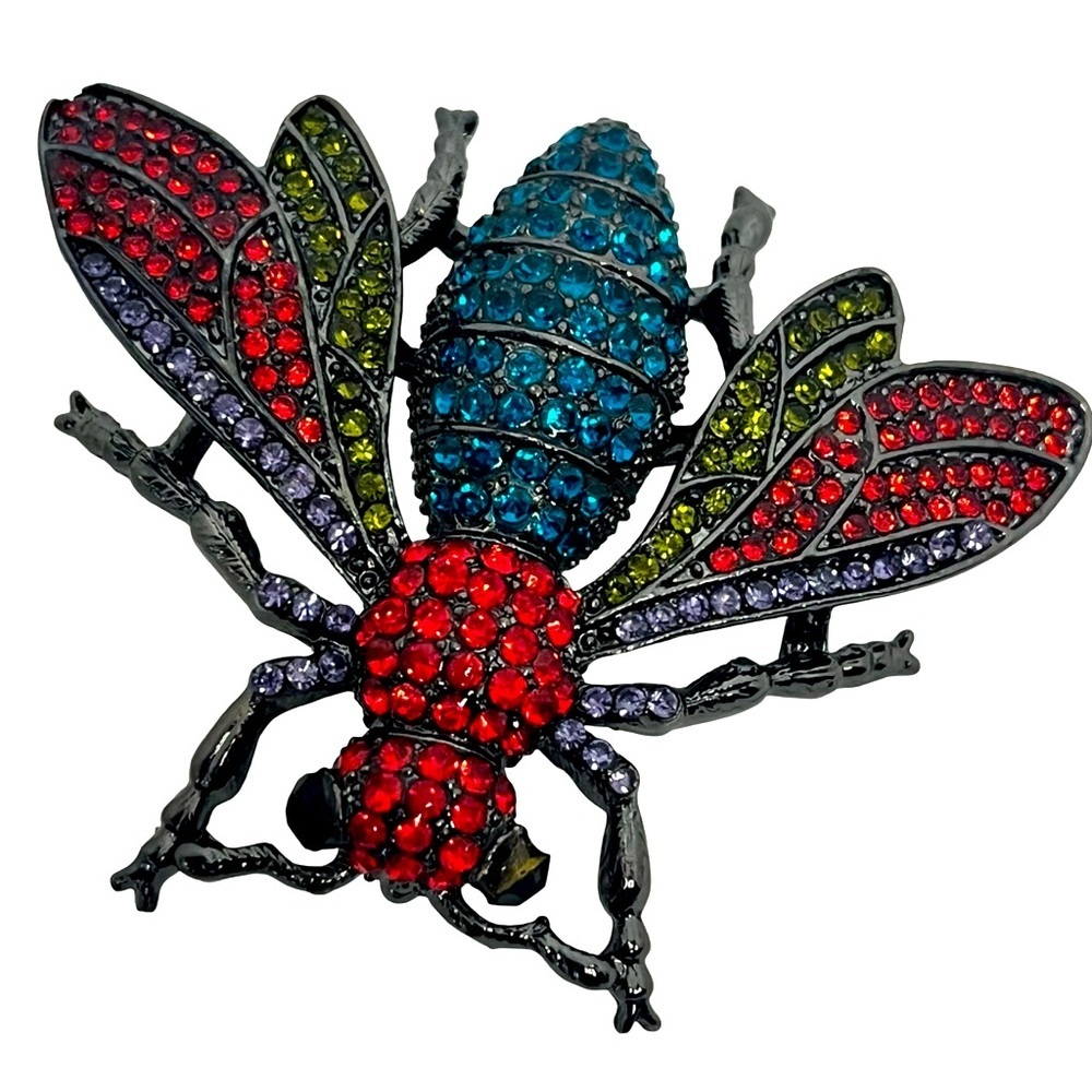 Colorful Austrian Crystal Insect/Fly Brooch or Pendant Necklace